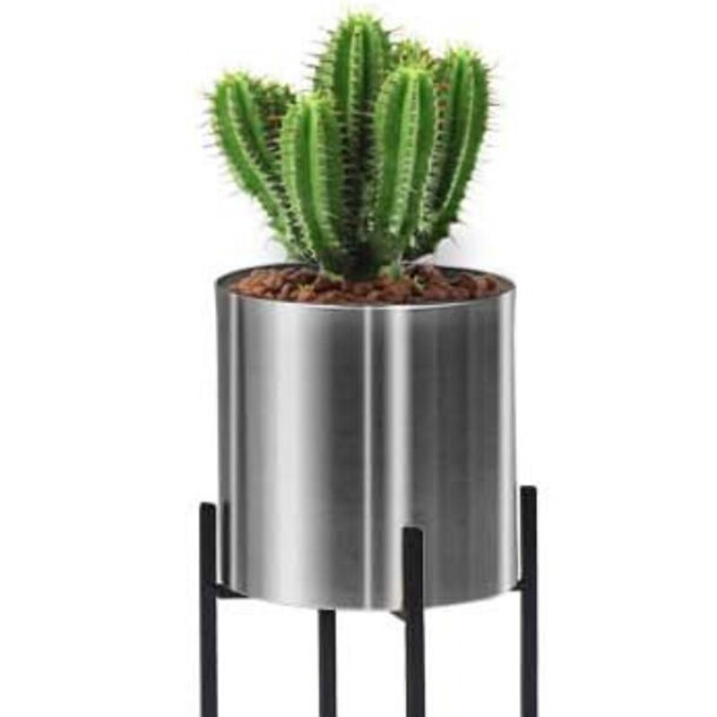 10X10X22cm Pot de fleur en argent Simple Vase décoratif en fer forgé support de fleur support de décoration de la maison