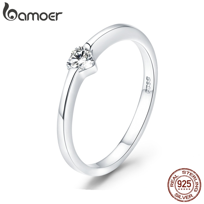 Bamoer 925 Sterling Zilver Lichtgevende Vinger Ring Eenvoudige Hart Trouwringen Voor Vrouwen Wedding Engagement Sieraden SCR450