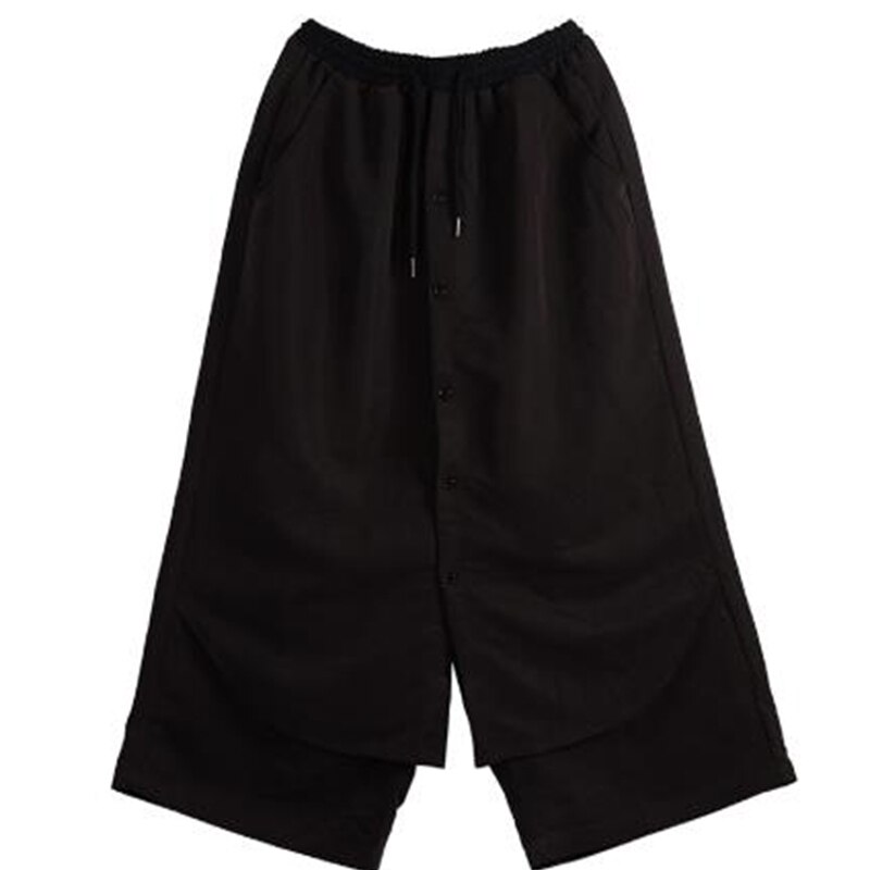Men's pants summer wide-leg pants slacks men's faux two-piece shorts culottes Black hip-hop Gothic punk Yamamoto style