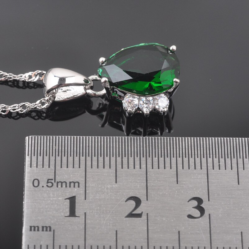 Bröllop kvinnors bröllop smycken set silver färg grön kristall ring halsband och örhängen set  qz0256