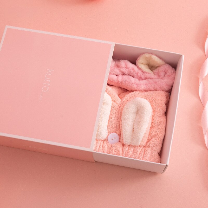 Roze Meisjes Droog Haar Cap Verdikte Water-Absorberende Sneldrogende Coral Fleece Badmuts Wassen Gezicht Hoofdband Set voor Make-Up Remover