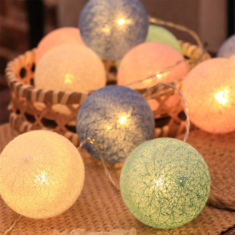 Weihnachten Baumwolle Ball Dekorative Schnur Licht Handgemachte DIY Gewinde 20/40 Kugeln Schnur Lampe Batterie/USB Familie Party Lichterkette