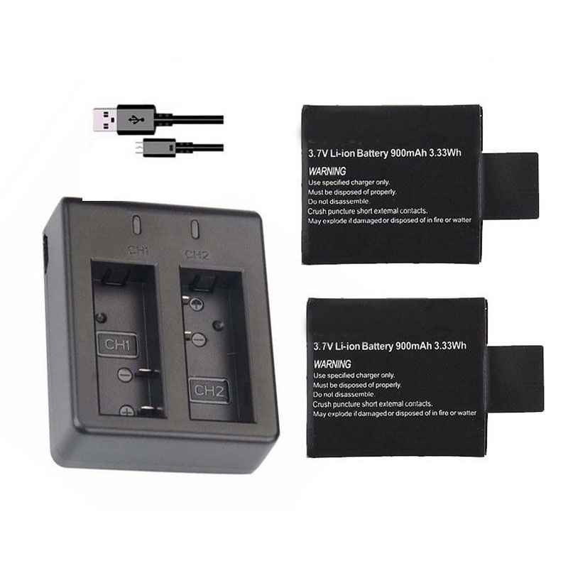 Sett 3.7v 900 mah batteri med dual port batterilader for sjcam  m10 sj4000 sj5000 pluss  sj7000 action kamera tilbehør