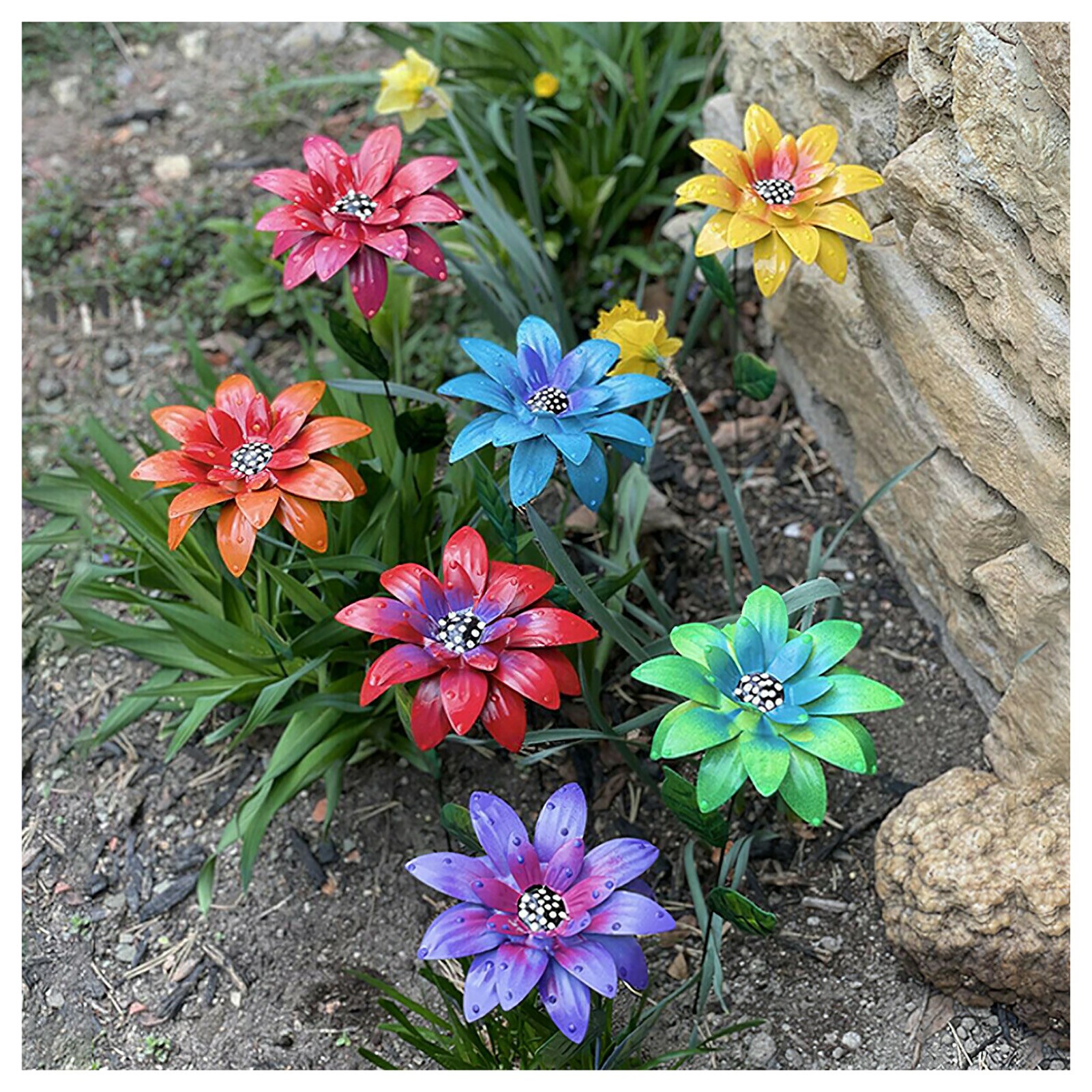 Piquets de jardin en métal, fleur de lys, artisanat en fer forgé à la main, Art de jardin, de fête des mères, décoration de la maison L23: All 7pcs