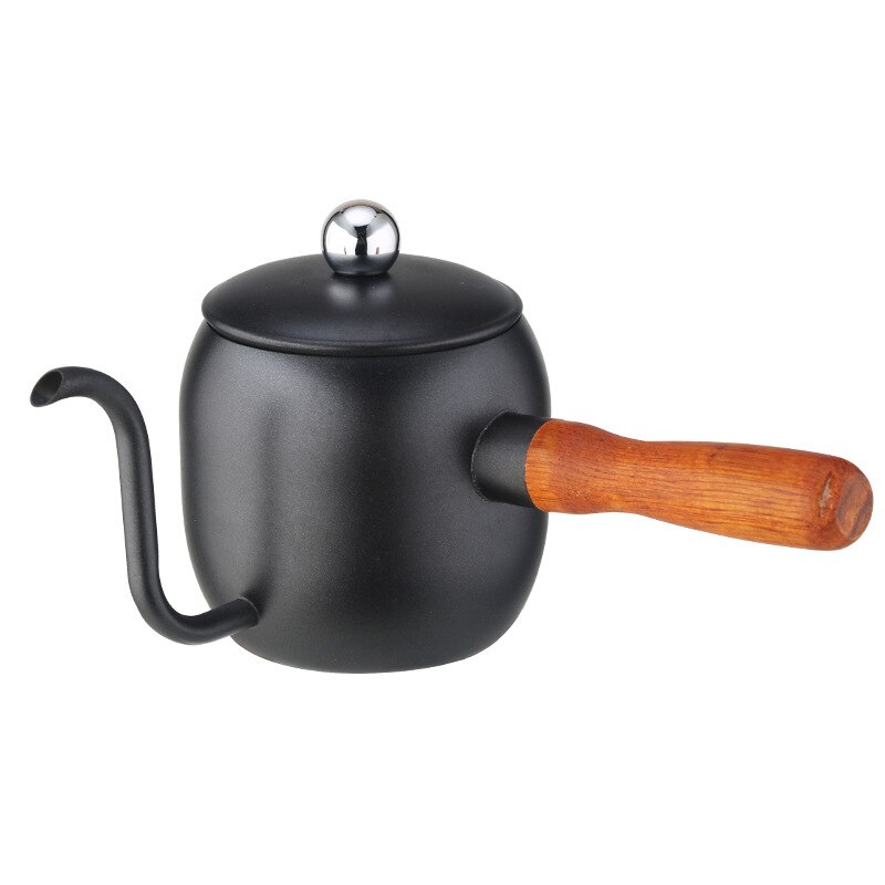 Stainless Steel Long Mouth Hand Drip Coffee Pot Wood Handle Pour Over Coffee Drip Kettle Pot Barista Turkish Coffee Maker Brewer: 500ML Black