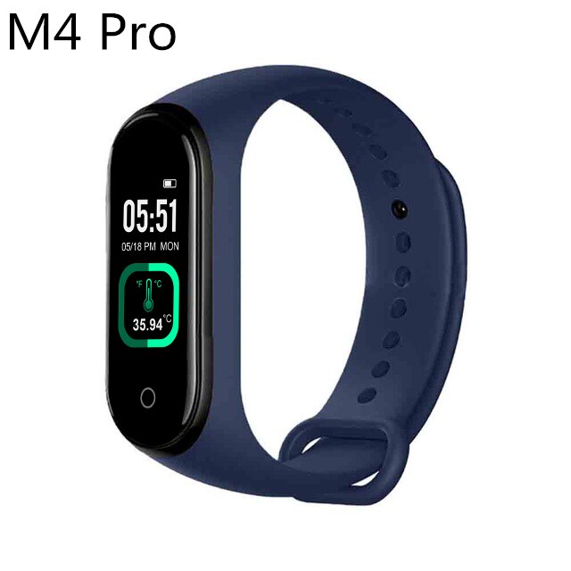 M4 Pro Smart Band Thermometer M4 Band Fitness Tracker Heart Rate Blood Pressure Monitor Bracelet Smart Watch For Android IOS: M4 Pro Blue