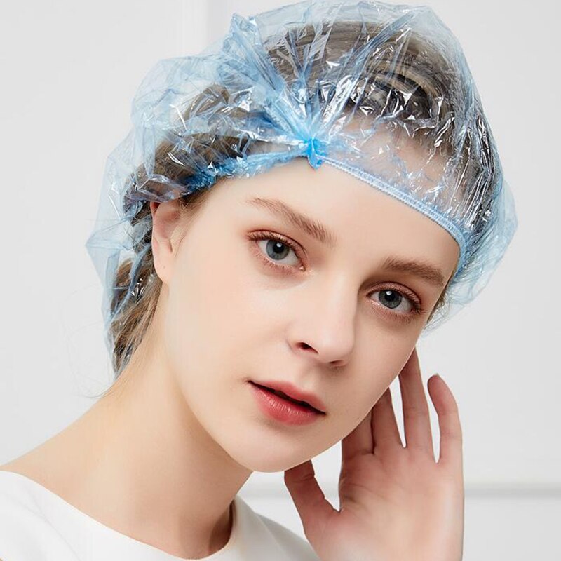 100 pcs/lot jetable bonnets de douche unique bain élastique bonnet de douche chapeau clair Spa Salon de coiffure hôtel salle de bain produits bonnets de bain
