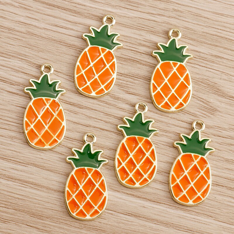 10 pçs/lote Esmalte Encantos para Brincos Pingentes Colares Fruta Morango Abacaxi Banana Laranja Encantos Artesanais Fazer Jóias