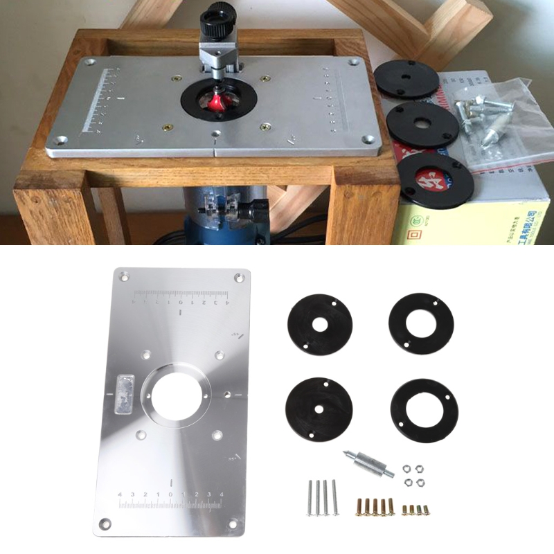 Aluminium router bordindsatsplade m / 4 ringe til træbearbejdningsborde router bordplade