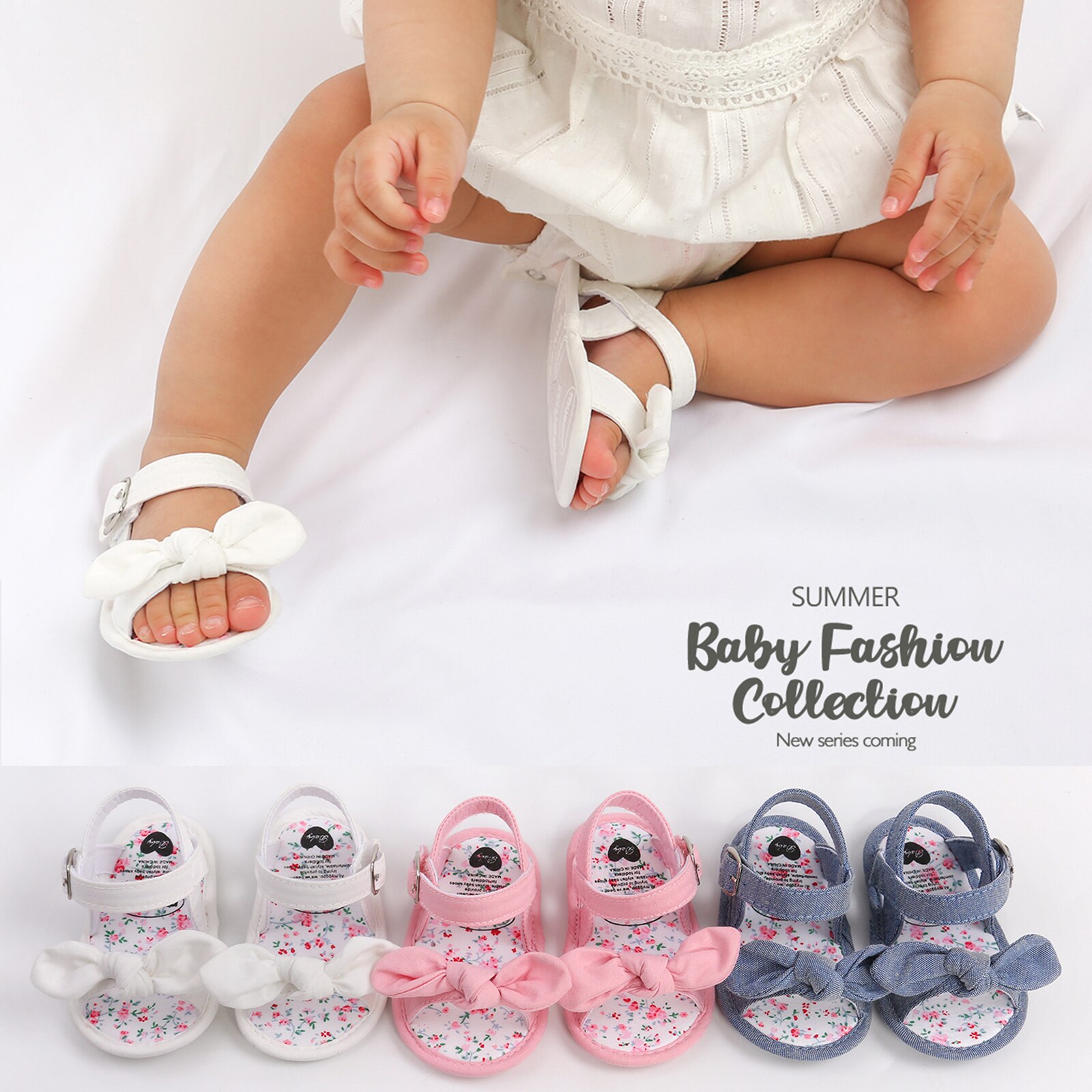 Sommerliche, rutschfeste, flache schuhe für babys, einfarbig, mit schleife, weiche sohle, sandalen für mädchen
