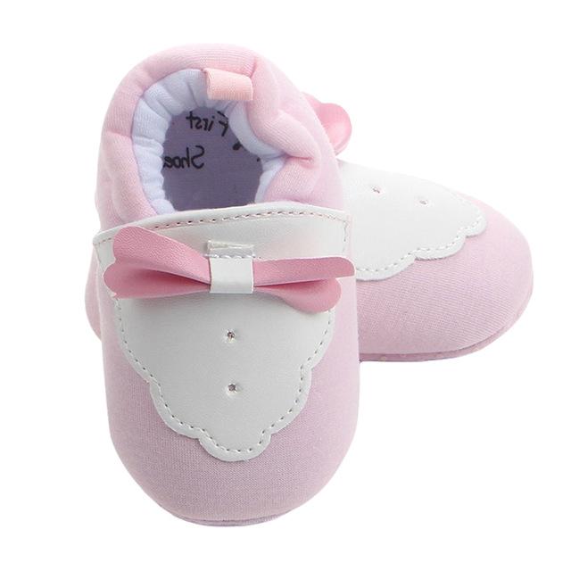 Baby Jungen Mädchen warm Booties nicht-Schleudern Weiche Sohle Baumwolle Ersten Wanderer Schuhe Hausschuhe mit Fliege: Rosa / 13-18 Monate