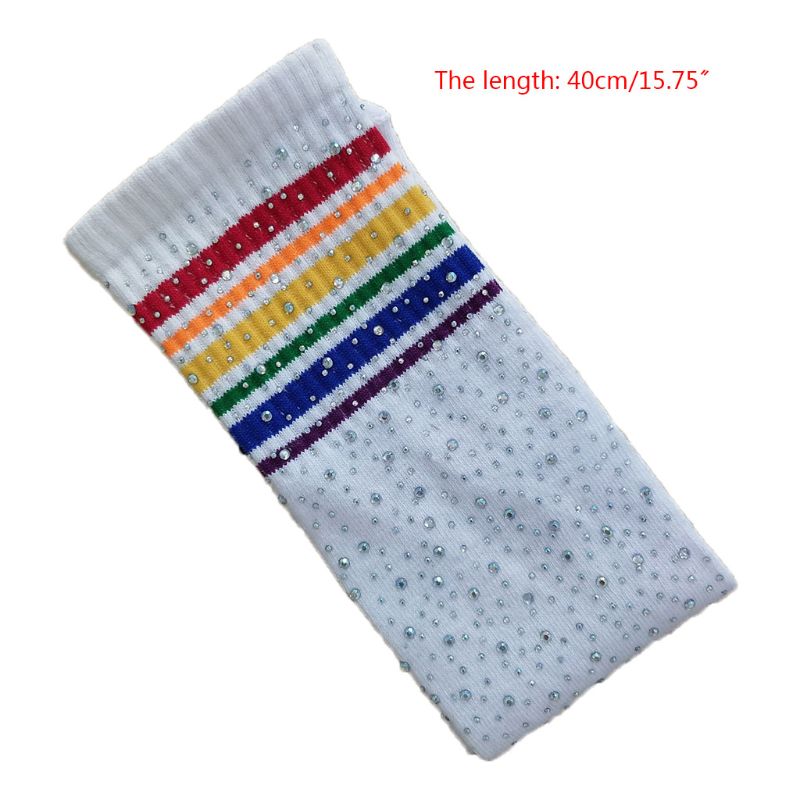 Chaussettes hautes aux genoux pour enfants, nouvelle , chaussettes chaudes à rayures colorées avec strass, décoration, bas pour filles, Tube Long