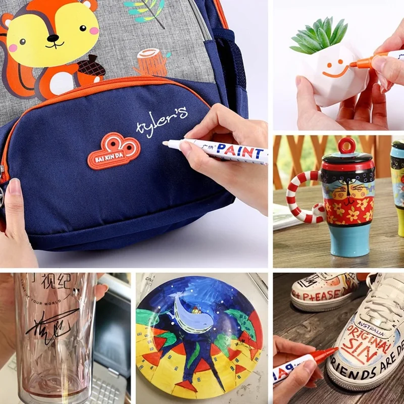 Rotuladores de pintura de colores permanentes, marcadores impermeables, pintura de tela de goma de rodadura de neumáticos, marcadores de pintura de metal de 12 colores, 1/6