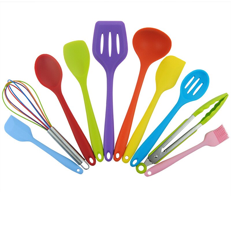 Kitchen Heat Resistant Cookware Silicone Non-stick Kitchenware Egg Beater BBQ Brush Food Tongs Soup Spoon Kitchen Utensils Set