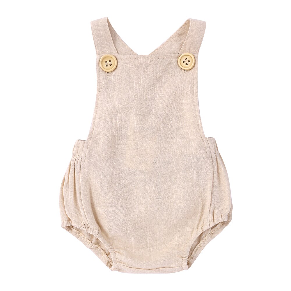 Ropa de verano para bebés y niñas, ropa de Color sólido para recién nacidos, monos de algodón sin mangas con cuello cuadrado, ropa para bebés de 0 a 24 meses: Beige / 18 meses