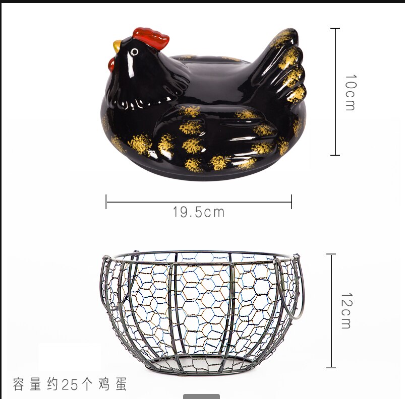 Æg frugt metal opbevaring kurv keramik med låg stor kapacitet mesh brød kurv høne ornament organizer køkken kurv: 1