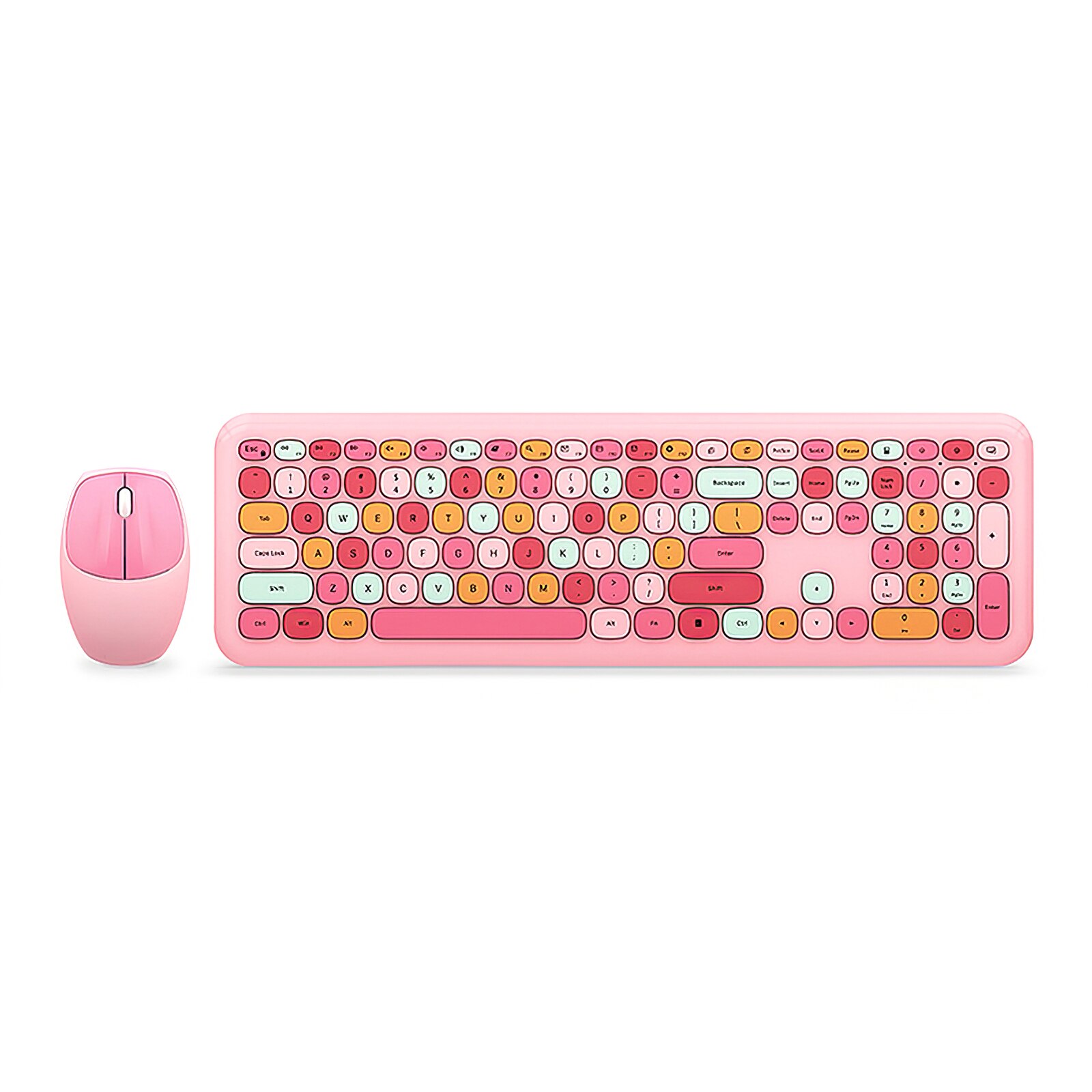 Wireless Keyboard And Mouse Combination Wireless Keyboard 2.4G Wireless Business Pink Multicolor Mute Keyboard And Mouse Set: pink mixed color