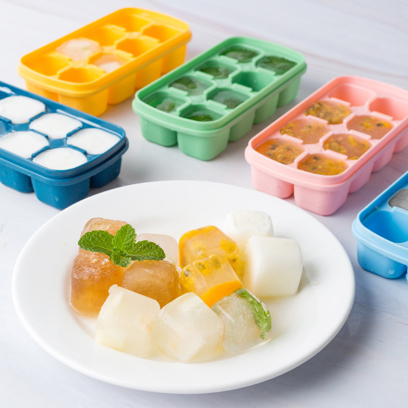 8 Grids Silicone Ice Mould Square Ice Cube Maker with Dustproof Lid Ice Cube Molds Ice Cube Tray for Whiskey Cocktails Drinking