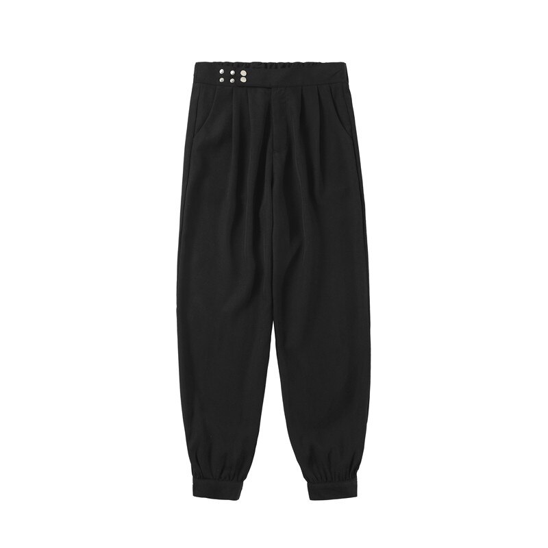 Pantalon sarouel Chic de Style coréen pour homme, couleur unie, noir et blanc, avec ceinture, longueur fuselée à la cheville, décontractée, printemps et été