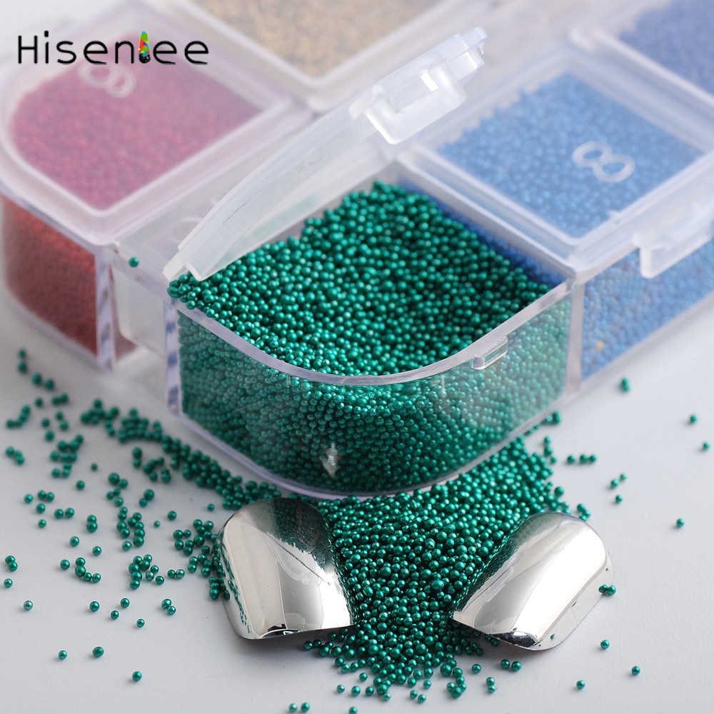 Hisenlee 12 Kleuren 1Box Micro Bal Micro Crystal Nail Caviar Kralen Glazen Trend Caviar Nail Art Decorations Tips Nail art Set