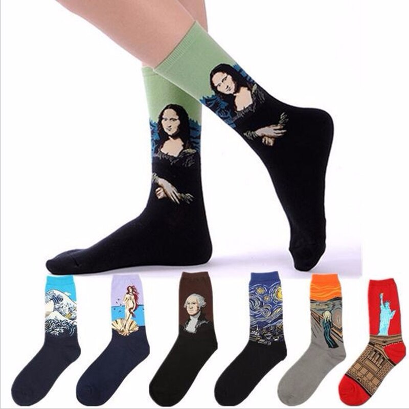 Calcetines deportivos Unisex Retro Van Gogh para hombre y mujer, calcetín divertido, pintura al óleo, arte nocturno estrellado renacentista moderno, 1 par