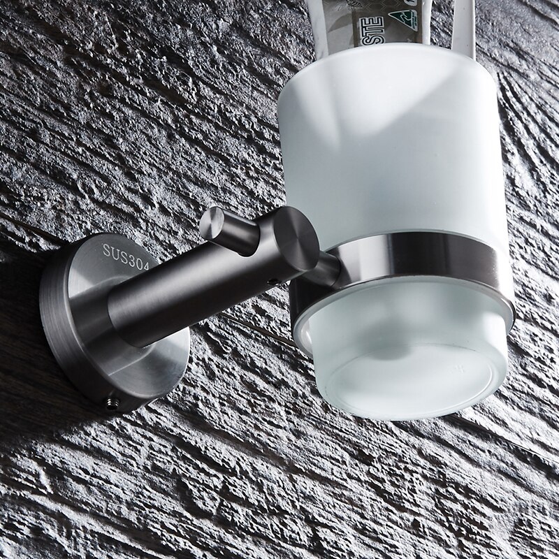 Weyuu 304 roestvrijstalen beker- en bekerhouders, draadtrekbeugel voor aan de muur, tandenborstelhouder, badkameraccessoires