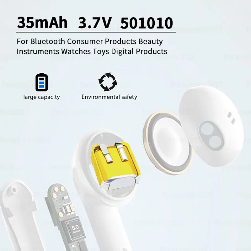 10 -50 sztuk baterii 501010 501012 Akumulatory litowe Lipo 3,7 V 35 mAh do zestawu słuchawkowego Bluetooth Światła LED Sprzęt kosmetyczny Możliwość ładowania