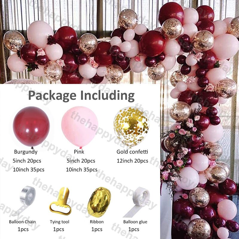 Burgundy Wine Red Balloons Garland Kit Red Gold Balloon Arch Christmas Balloons Garland Christmas Decor Valentine's Day Decor: E 134pcs