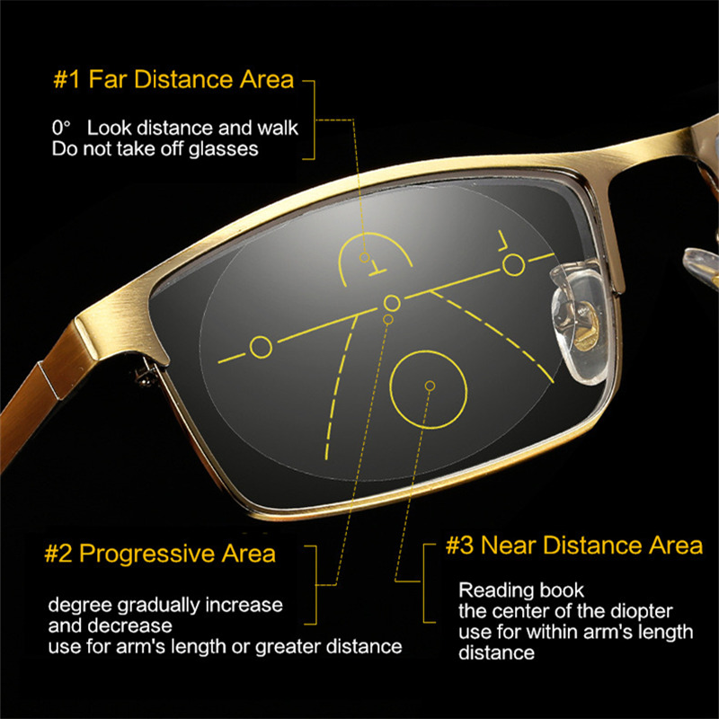 Intelligence Progressive Multifocal Reading Glasses Men Women Metal Frame Anti blue light Photochromic Presbyopia Eyeglasses