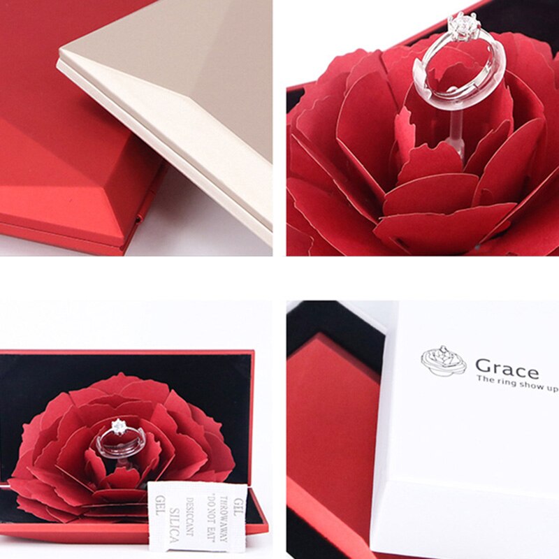 3D Vintage Mode Elegante Ringen Box Wedding Engagement Ring Rose Bloem Geschenkdozen voor Sieraden Display Opslag Houder