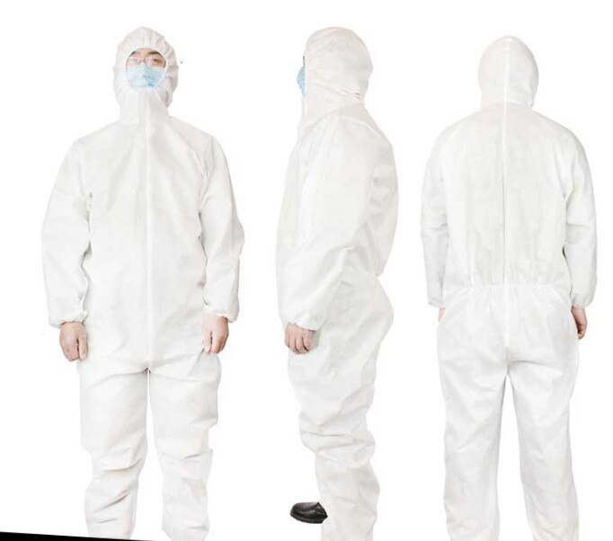 Hvit engangsdress lang kjeledress sykehussikkerhetsklær beskyttelse beskyttende engangsklær unngå støvspray