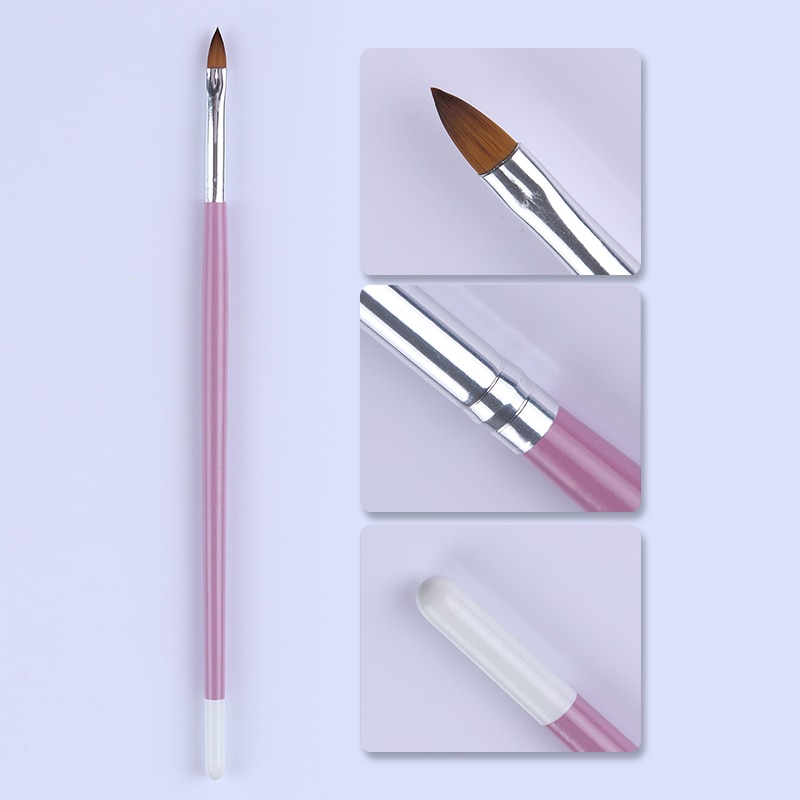 Juego de 7 PCs de pinceles para uñas, accesorios de manicura Nail Art con trazador de líneas de pintura, mango acrílico rosa, Gel UV para eliminar cutículas