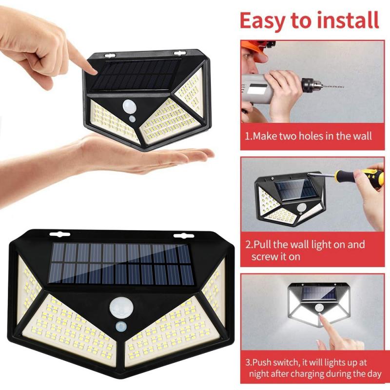 3.2V/7W Outdoor Courtyard Solar Lamp Wall Light 208 LED Garden PIR Motion Sensor Light Waterproof Street Light