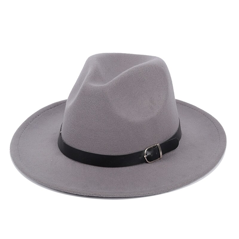 Vintage Voelde Jazz Fedora Hoeden Grote Rand Cloche Cowboy Panama Voor Vrouwen Mannen Wol Herfst Winter Klassieke Brede Rand top Hat: Gray