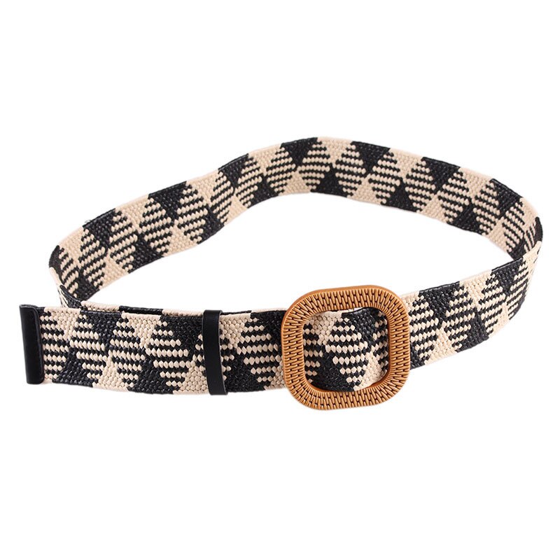 Vintage Knitted Wax Rope Wooden Bead Waist Rope Women Smooth Buckle Belt Woman Woven Female Elastic Braided Belt BZ48: Style 3