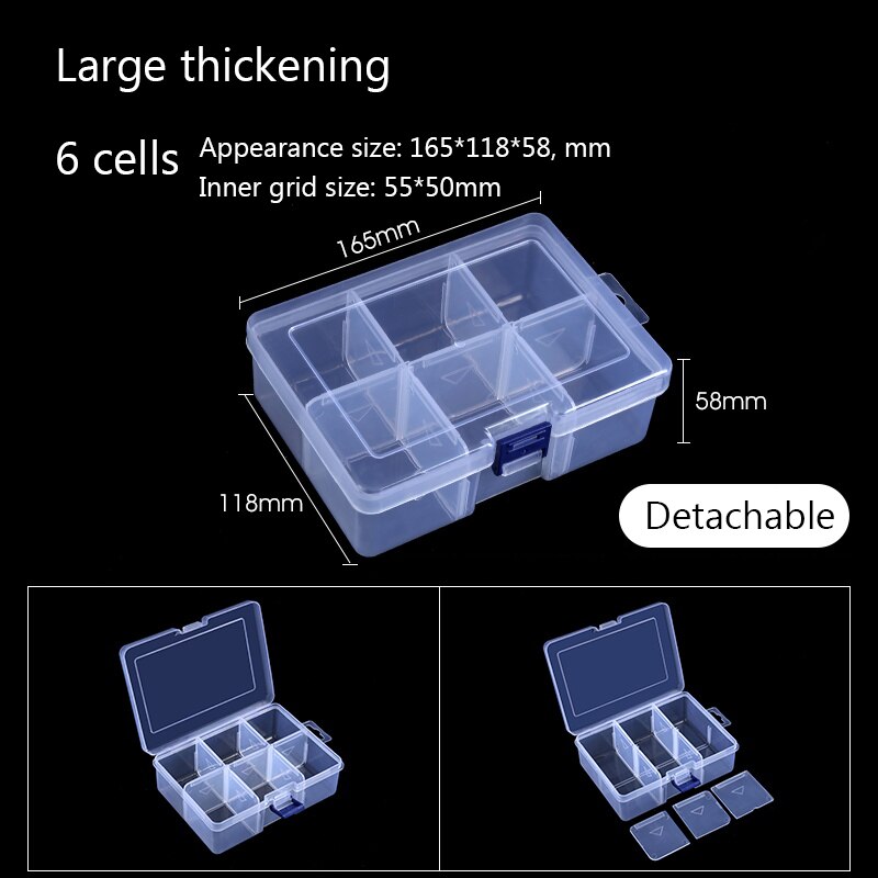 12 Sizes Plastic Storage Jewelry Box Compartment Adjustable Container for Beads earring box for jewelry rectangle Box Case: 6 cells