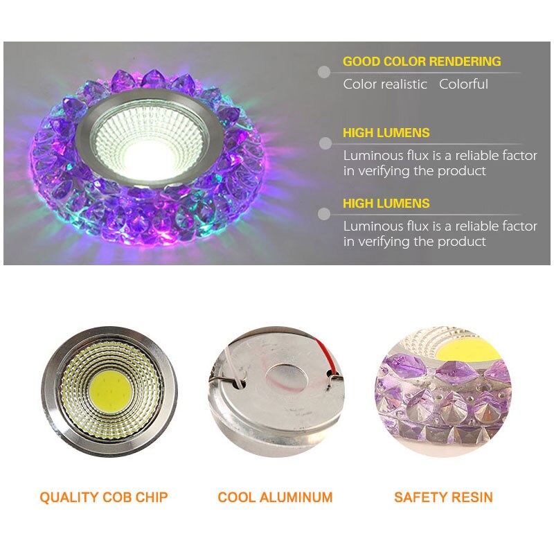 Cob led downlight farverigt panellys rgb 3w 110v 220v forsænket lampe til halogenlampe dekoration lilla spot lys