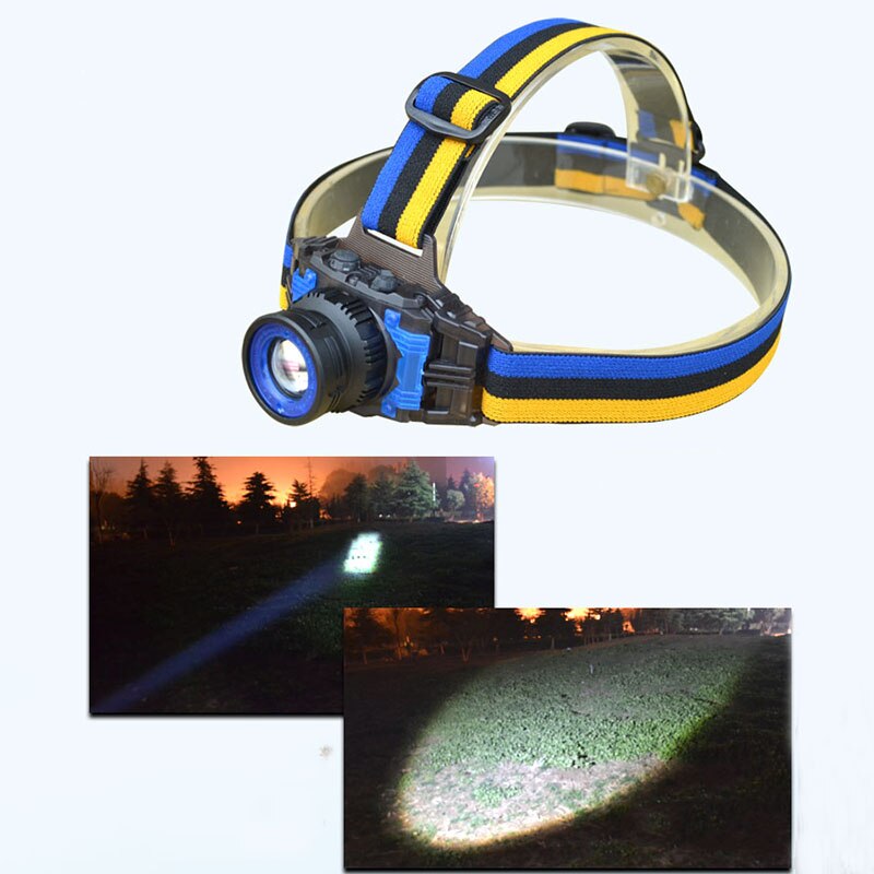 Krachtige Q5 Koplamp Oplaadbare Zoomable Focus Frontale LED Head Lamp Zaklamp Zaklamp Koplamp voor Vissen Camping + Lader