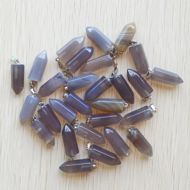 50pcs/lot bestselling good natural stone mix point pillar pendants for jewelry making: gray agate