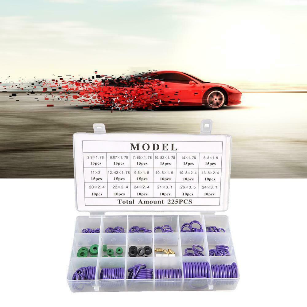 225Pcs Mixed Size R22/R134a Air Conditioning Compressor Seal O-ring Gaskets Set Repair Car Air Conditioning Rubber O-Ring Tools