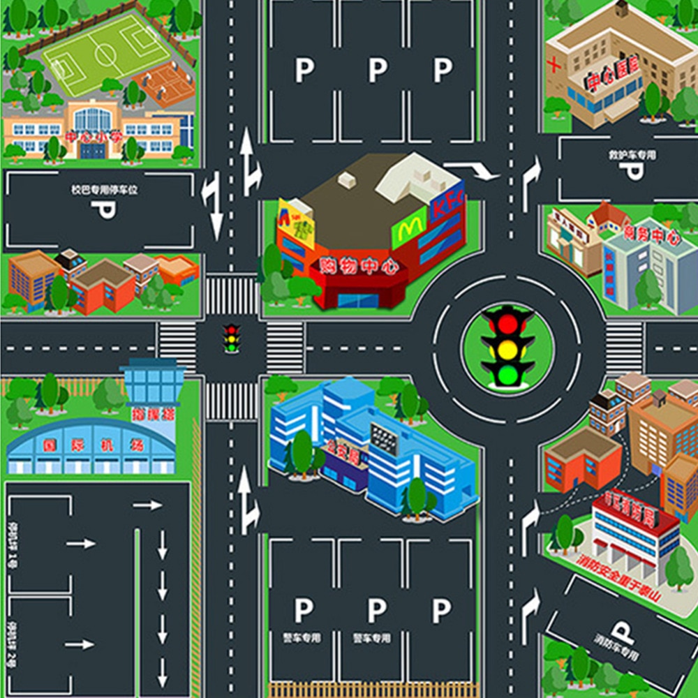 Kids City Traffic Play Mat Urban Scene Traffic Carpet Baby Educational Cushion Crawling Rug