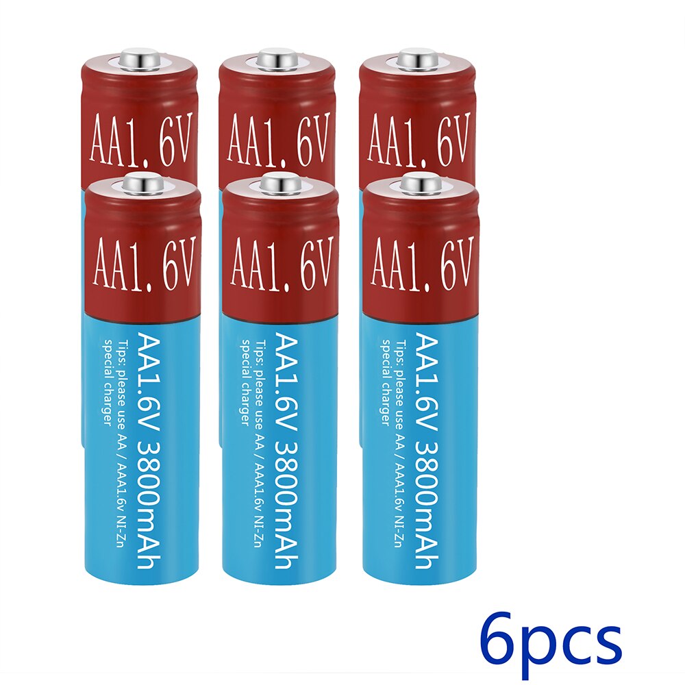 AA Rechargeable Batteries NiZn 3800mAh Replace 1.5V/1.2V AA battery 1.6V Battery for toys MP3 Solar Lights Camera MP4 RC car: 6pcs