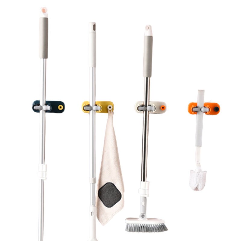 1pc Bathroom Mop Bracket Wall-Mount Sticker, Easy-Install Strong Burden Side Hook Duster Cloth Base Supporter