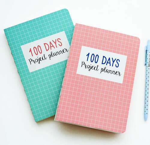 Cuadrícula mundial de 100 días, Agenda de estudio, cuaderno, papel de cuadrícula con organizador diario, diario, papelería,