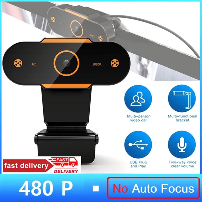 USB Web Camera 2K 1080P HD Auto Focus Computer Camera Webcams Built-In Sound-Absorbing Microphone 1920 *1080 Dynamic Resolution: 480P