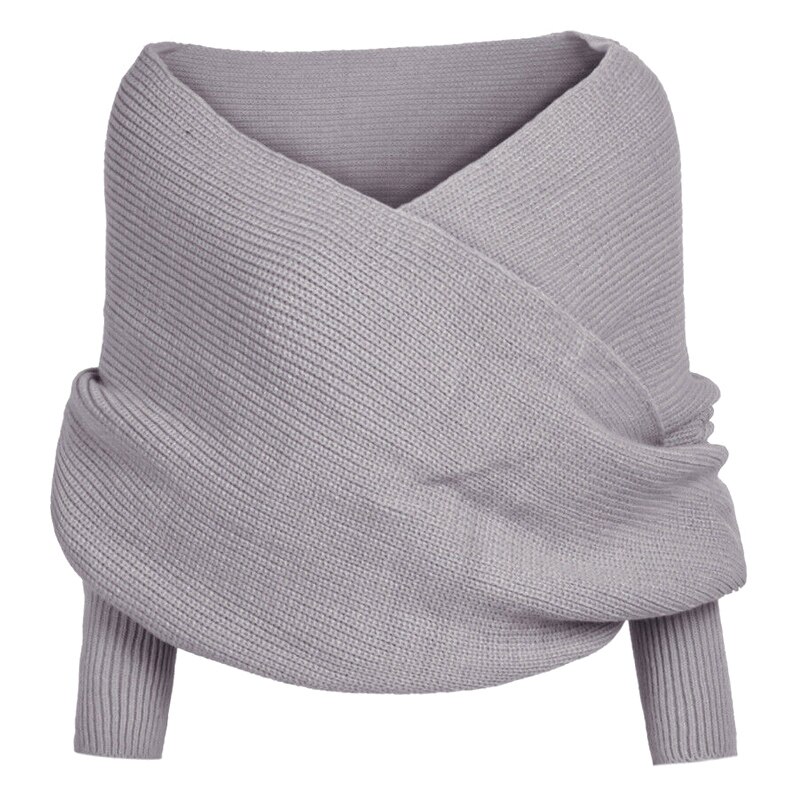 Kvinder strikket sweater toppe tørklæde med ærme wrap vinter varm sjal tørklæder edf 88: Grå