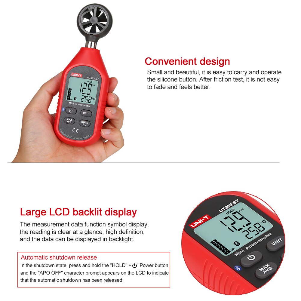 Digital Anemometer Sailing Multipurpose With Thermometer LCD Display Bluetooth Wind Speed Meter Handheld Backlight Windsurfing