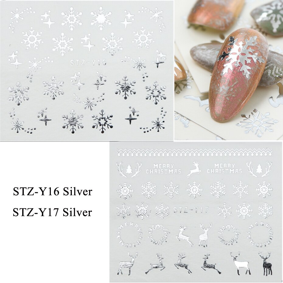 1Pc Goud Zilver Kerst Sneeuwvlok Nagellak Stickers Winter Nail Art Decals Water Transfer Manicure Accesoires CHSTZ-YA-2: STZY16 STZ17 Silver