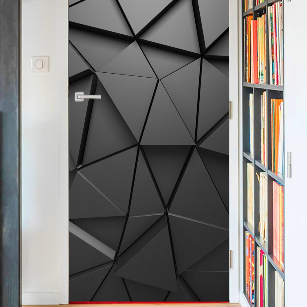 3D Geometric Door Stickers Self Adhesive Removable For Living Room PVC Mural Waterproof Multifunctional Bedroom Home Decor DIY