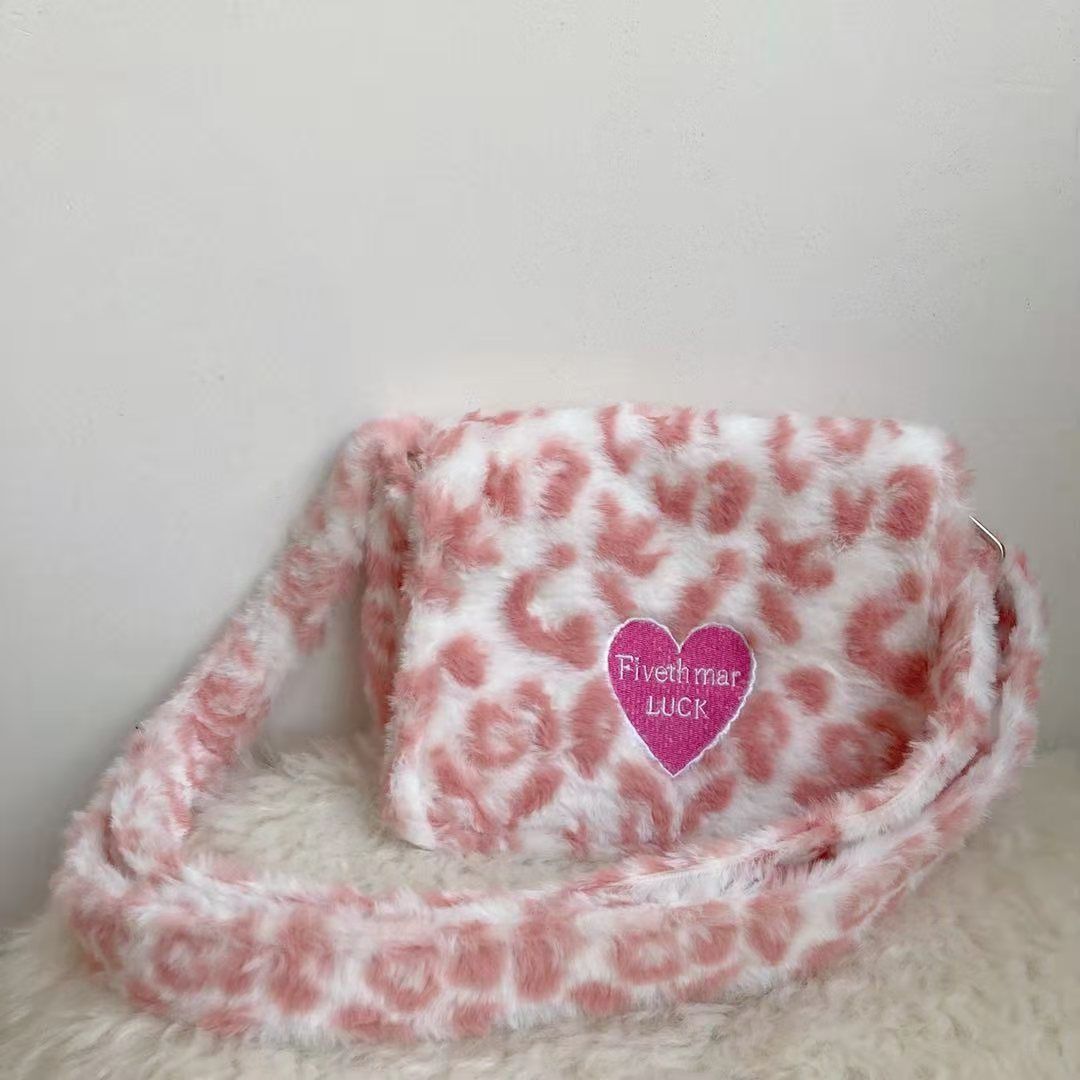Leuke Luipaard Print Vrouwen Furry Schouder Crossbody Bag Zachte Pluche Cool Meisjes Messenger Tassen Dames Portemonnee Handtassen